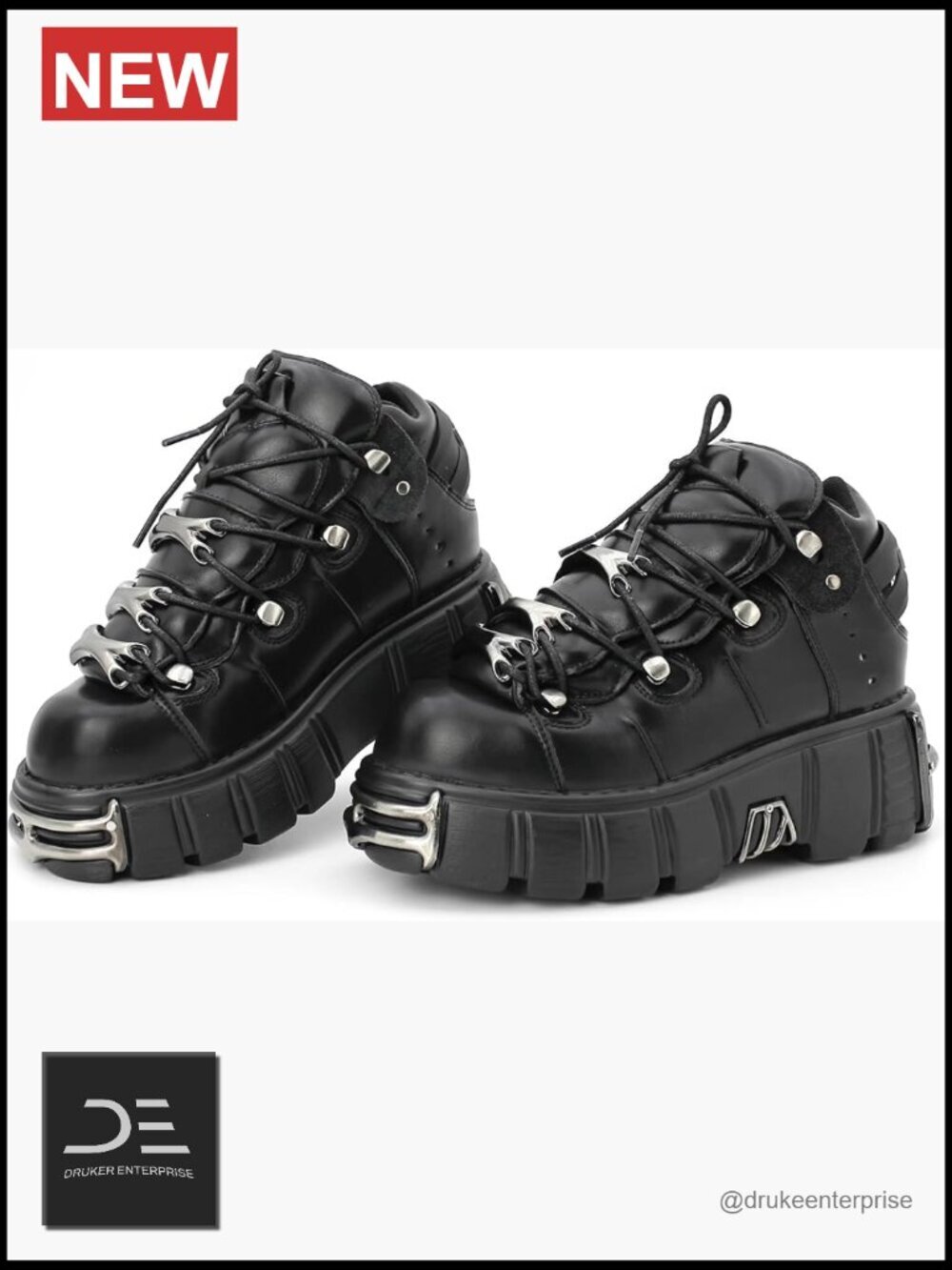 Waterproof Synthetic Leather Platform Boots Lace-Up Combat Ankle Booties Punk